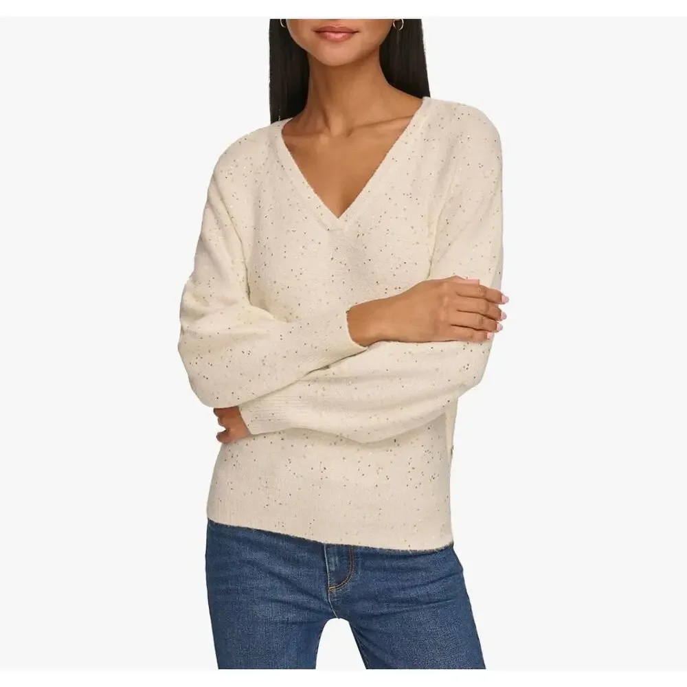 Karl Lagelfeld Paris Sparkle V-Neck Sweater
